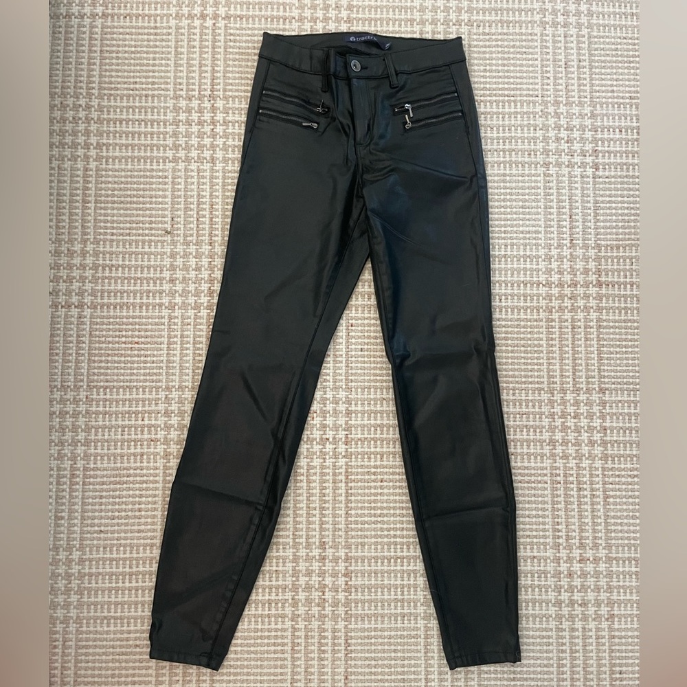 Tractr Black Coated Skinny Jeans with Zippers